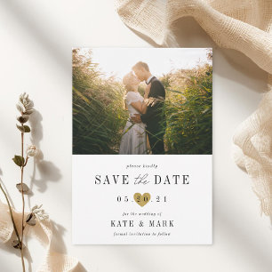 Modern Gold Heart Photo Wedding Save The Date