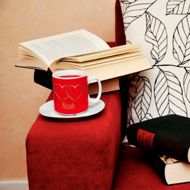 Modern gold heart red Two-Tone Coffee Mug (Creator Uploaded)