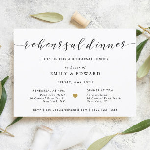 Modern Gold Heart Rehearsal Dinner Invitation