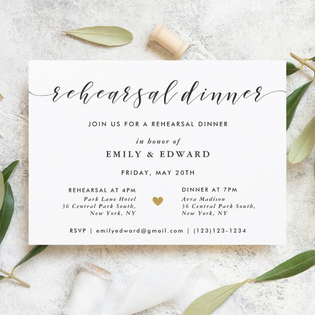 Modern Gold Heart Rehearsal Dinner Invitation (Creator Uploaded)