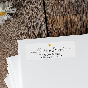 Modern Gold Heart Script Custom Name Return Address Label