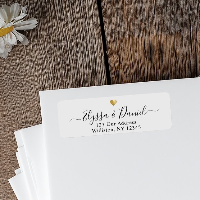 Modern Gold Heart Script Custom Name Return Address Label (Creator Uploaded)