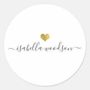 Modern Gold Heart Script Name Classic Round Sticker