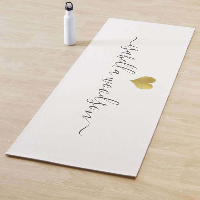 Modern Gold Heart Script Name  Yoga Mat (In Situ)