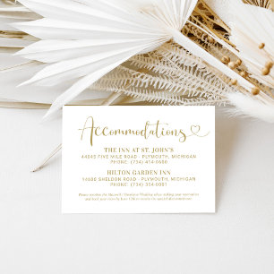 Modern Gold Heart Script Wedding Accommodations Enclosure Card