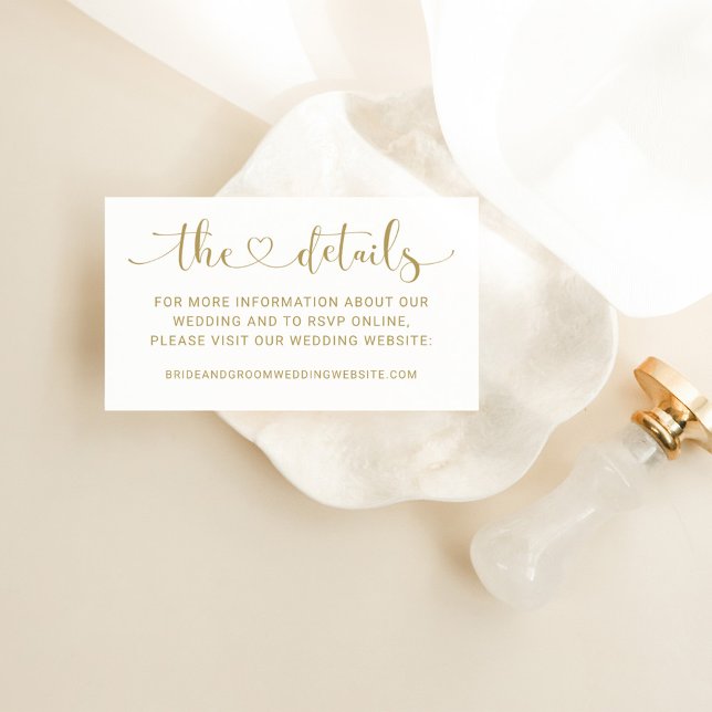 Modern Gold Heart Script Wedding Details Enclosure Card (Creator Uploaded)