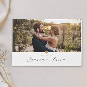 Modern Gold Heart Wedding Photo Guest Book