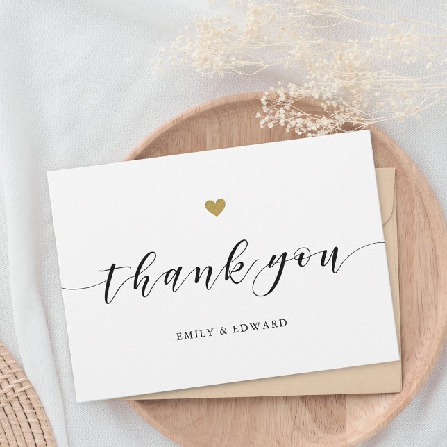 Modern Gold Heart Wedding Thank You Card (Creator Uploaded)