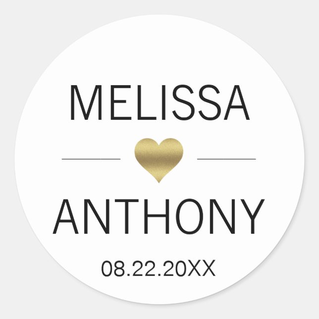 Modern Gold Heart White Wedding Monogram Seals (Front)