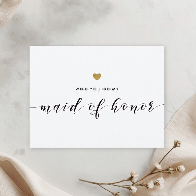 Modern Gold Hearts Be My Maid of Honour Invitation Postcard (Creator Uploaded)