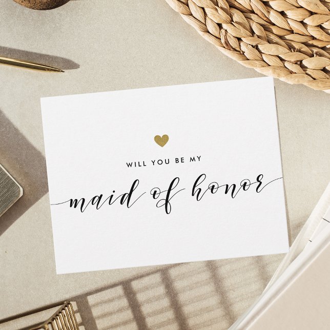 Modern Gold Hearts Be My Maid of Honour Invitation Postcard (Creator Uploaded)