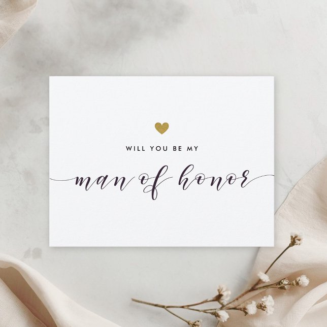 Modern Gold Hearts Be My Man of Honour Invitation Postcard (Creator Uploaded)