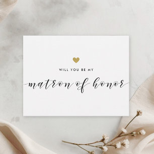 Modern Gold Hearts Be My Matron of Honour Invitation Postcard