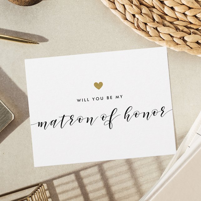 Modern Gold Hearts Be My Matron of Honour Invitation Postcard (Creator Uploaded)
