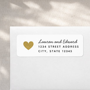 Modern Gold Hearts Wedding Return Address Label