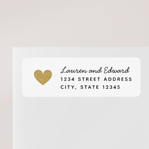 Modern Gold Hearts Wedding Return Address Return Address Label
