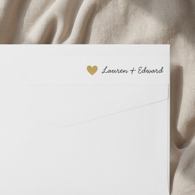 Modern Gold Hearts Wedding Return Address Wrap Around Label (Creator Uploaded)