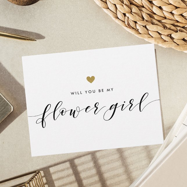 Modern Gold Hearts Will You Be My Flower Girl Invitation Postcard (Creator Uploaded)