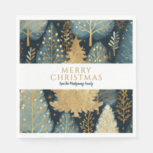 Modern Gold Holiday Forest Custom Christmas Napkin