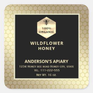 Modern gold honeybee honey jar label