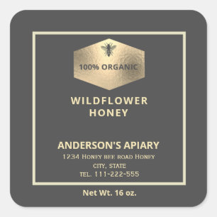Modern gold  honeybee honey jar label