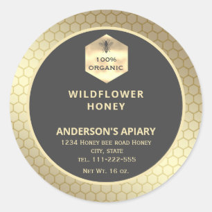 Modern gold honeybee honey jar label