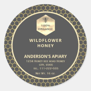 Modern gold  honeybee honey jar label
