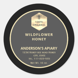 Modern gold  honeybee honey jar label