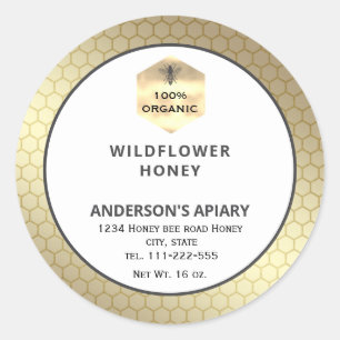 Modern gold  honeybee honey jar label