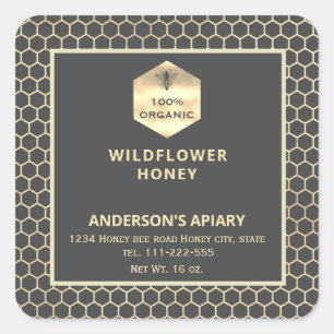Modern gold  honeybee honey jar label