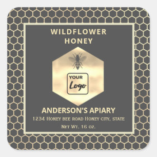 Modern gold  honeycomb honey jar label logo