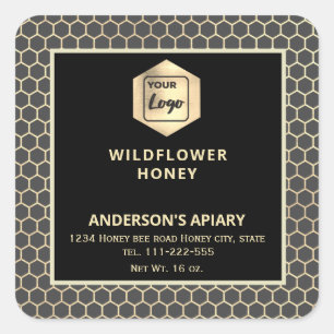 Modern gold  honeycomb honey jar label logo