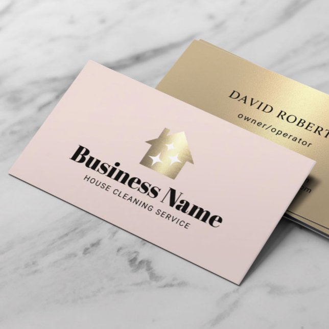 Modern Gold House Cleaning Maid Service Blush Pink Business Card (Creator Uploaded)