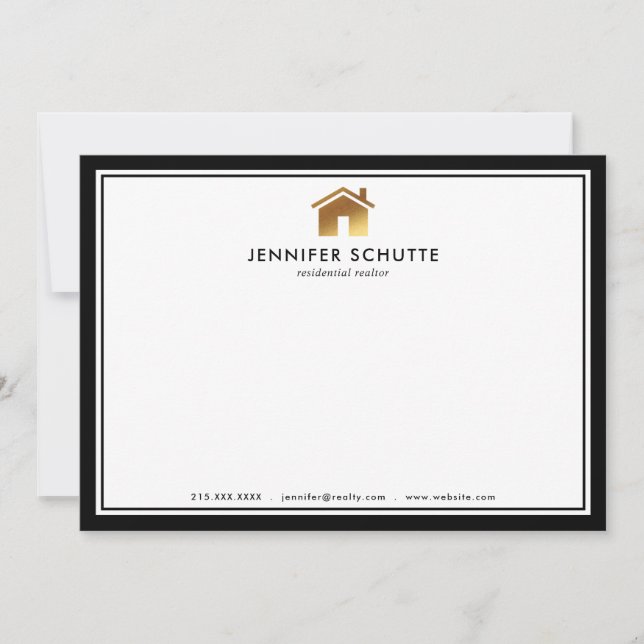 Modern Gold House Logo Realtor Personalised Flat Card (Front)