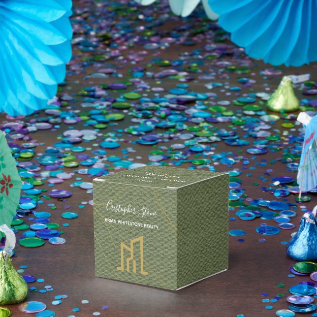 Modern Gold House Real Estate Olive Green Realtor Favour Box (Party)