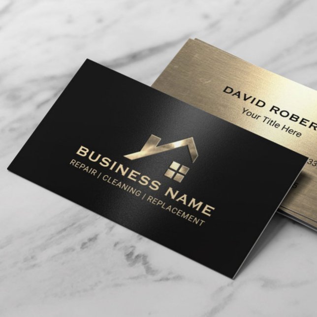 Modern Gold House Repair Cleaning Replacement Business Card (Creator Uploaded)