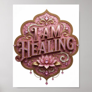 Modern Gold I AM HEALING 3D Text Art Poster