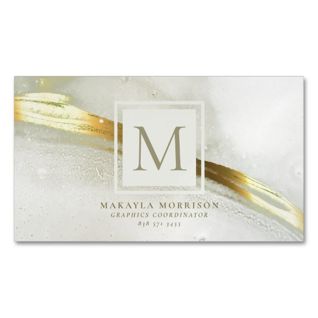 Modern Gold Ink Monogram Business Card Magnet (Front)