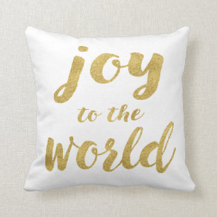 Modern Gold Joy to the World Holiday Decorative Cushion
