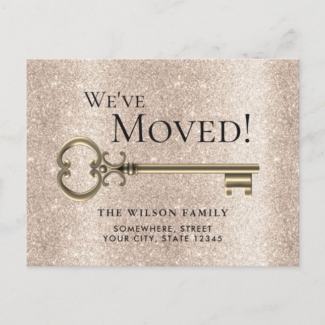 Modern Gold Key New Address Moving Announcement Postcard (Front)