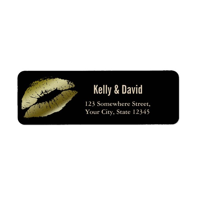 Modern Gold Kiss Wedding Return Address Label (Front)