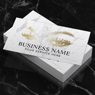 Modern Gold Lashes & Brows Marble Makeup Artist Business Card