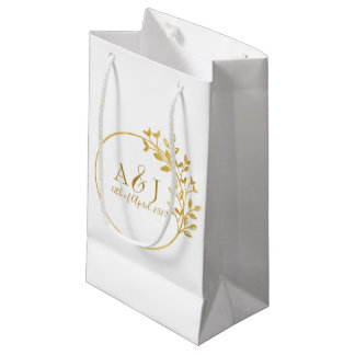 Modern Gold Laurel Wreath Monogram Wedding Logo Small Gift Bag