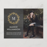 Modern Gold Laurel Wreath Photo Graduation Party