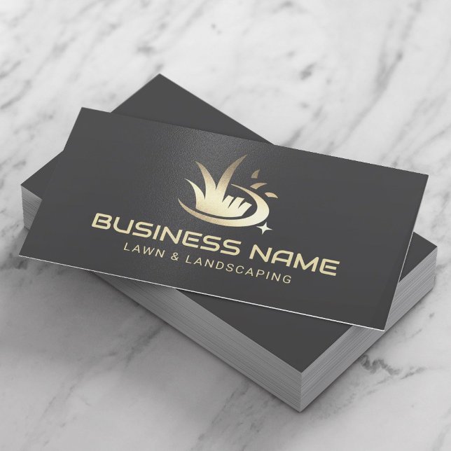 Modern Gold Lawn Care Logo Landscaping Service Business Card (Creator Uploaded)