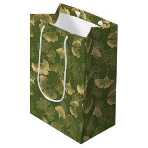 Modern Gold Leaf Pattern Medium Gift Bag