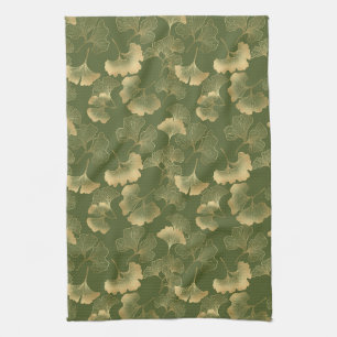 Modern Gold Leaf Pattern Tea Towel