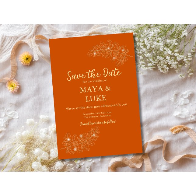 Modern Gold leafs Burnt Orange Save The Date (Creator Uploaded)