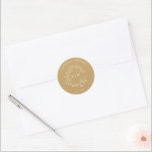 Modern Gold Leafy Crest Monogram Wedding Classic R Classic Round Sticker<br><div class="desc">We're loving this trendy, modern gold wedding Envelope Seal! Simple, elegant, and oh-so-pretty, it features a hand drawn leafy wreath encircling a modern wedding monogram. It is personalised in elegant typography, Finally, it is trimmed in a delicate frame. Veiw suite here: https://www.zazzle.com/collections/gold_leafy_crest_monogram_wedding-119668631605460589 Contact designer for matching products to complete the...</div>