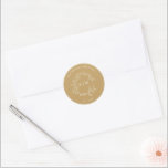 Modern Gold Leafy Crest Monogram Wedding Classic R Round Sticker<br><div class="desc">We're loving this trendy, modern gold wedding Envelope Seal! Simple, elegant, and oh-so-pretty, it features a hand drawn leafy wreath encircling a modern wedding monogram. It is personalised in elegant typography, Finally, it is trimmed in a delicate frame. Veiw suite here: https://www.zazzle.com/collections/gold_leafy_crest_monogram_wedding-119668631605460589 Contact designer for matching products to complete the...</div>